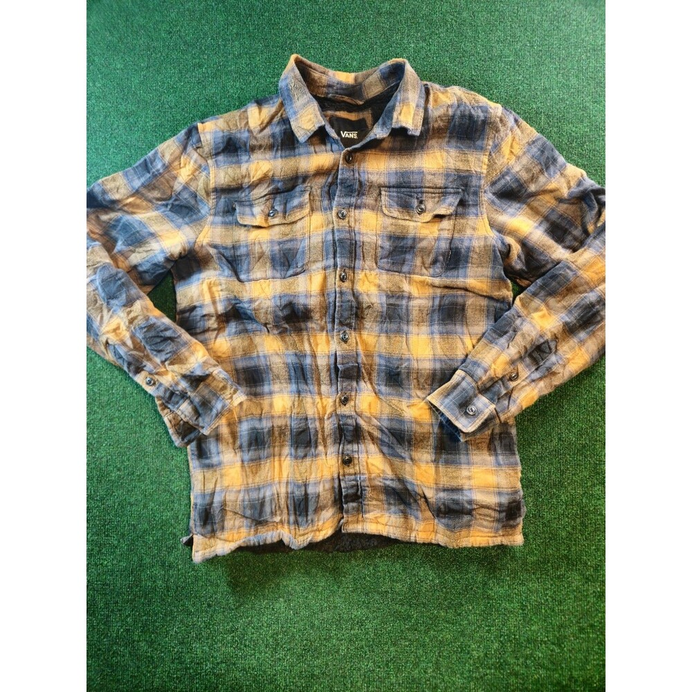 Vans Classic Fit Size Medium Yellow Plaid Soft Flannel Button Up Shirt Jacket